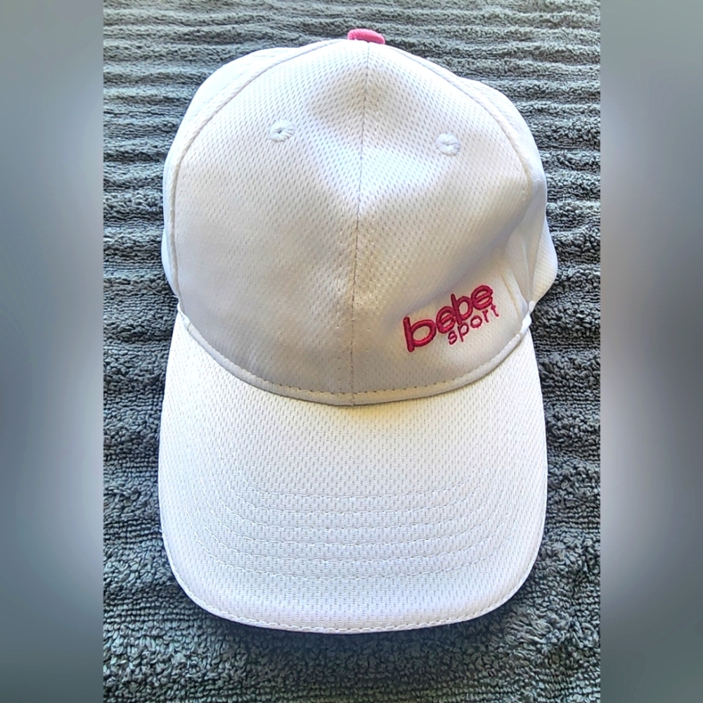 Bebe Sport White W/Pink Detail Adjustable Women's Baseball Hat